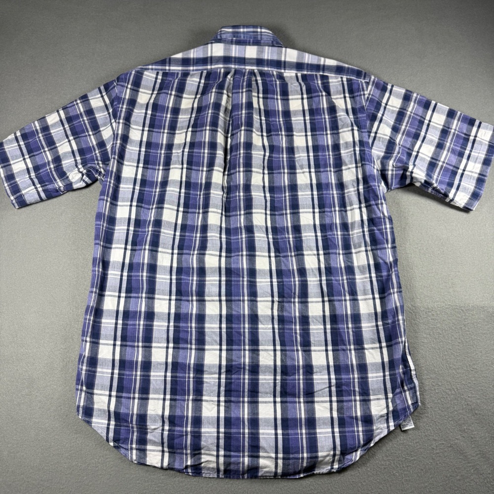 VTG Polo Ralph Lauren Hand Woven Medium Plaid Blue White Made in Canada - Picture 2 of 11